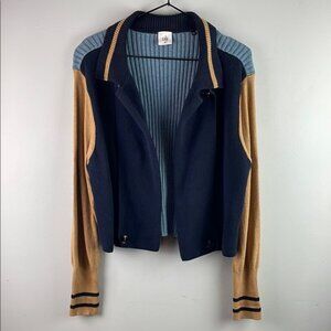 Cabi Colorblock Navy and Camel Ribbed Cardigan Size XL